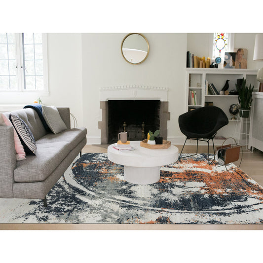 Modern and Contemporary Wool Hand Knotted Rug Black No Border 9.3X11.9 -O065624