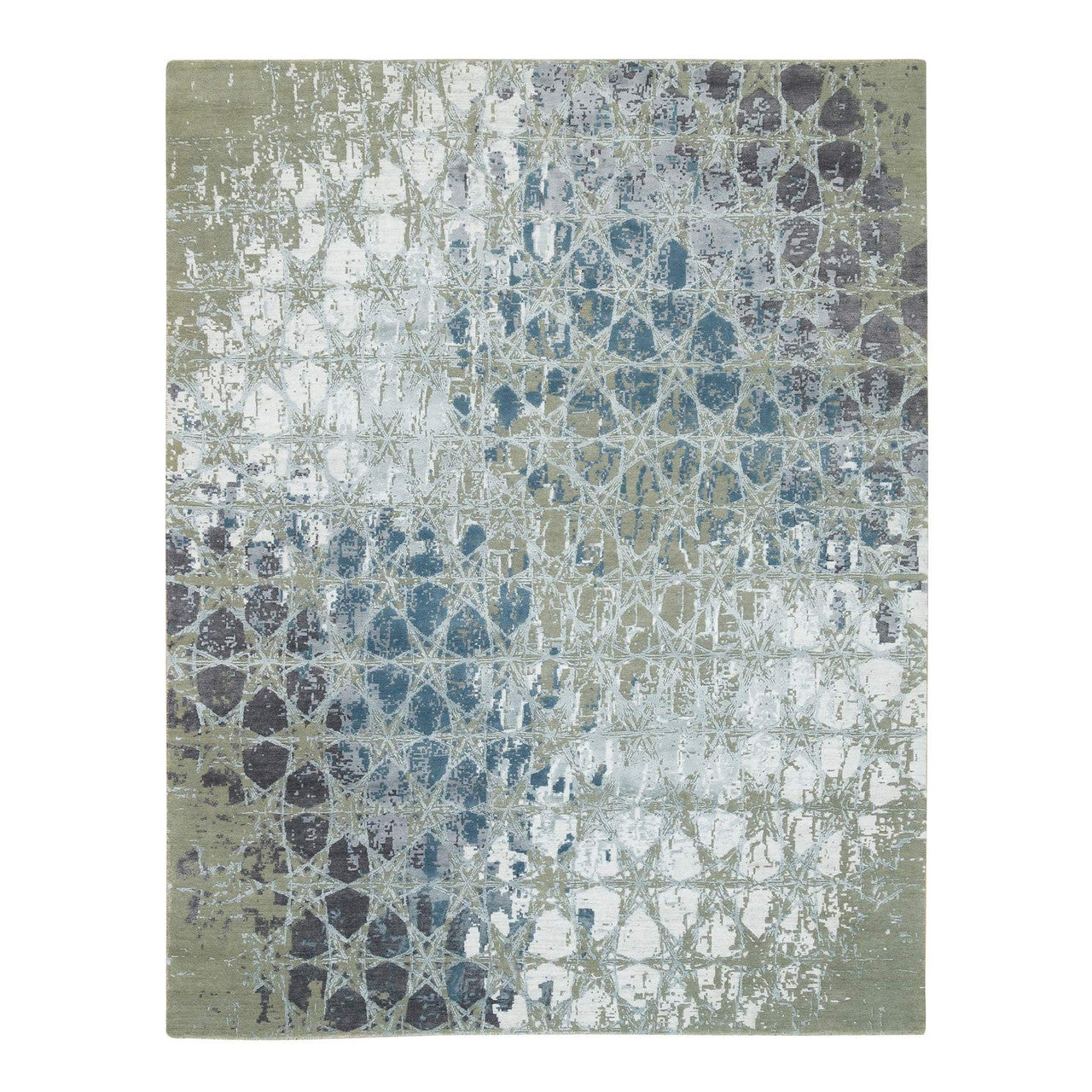Blue 8x10 Modern and Contemporary Hand knotted Wool/Silk Rug - Sku: O065625