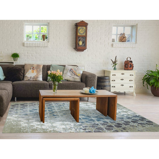 Modern and Contemporary Wool & Silk Hand Knotted Rug Blue No Border 8.0X9.10 -O065625