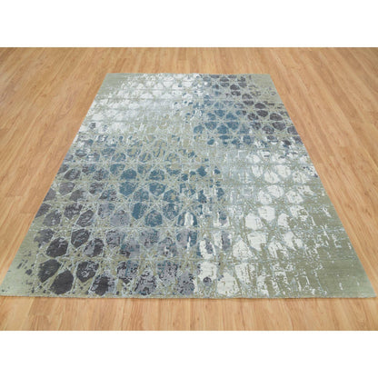 Modern and Contemporary Wool & Silk Hand Knotted Rug Blue No Border 8.0X9.10 -O065625