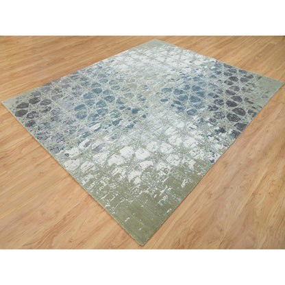 Modern and Contemporary Wool & Silk Hand Knotted Rug Blue No Border 8.0X9.10 -O065625