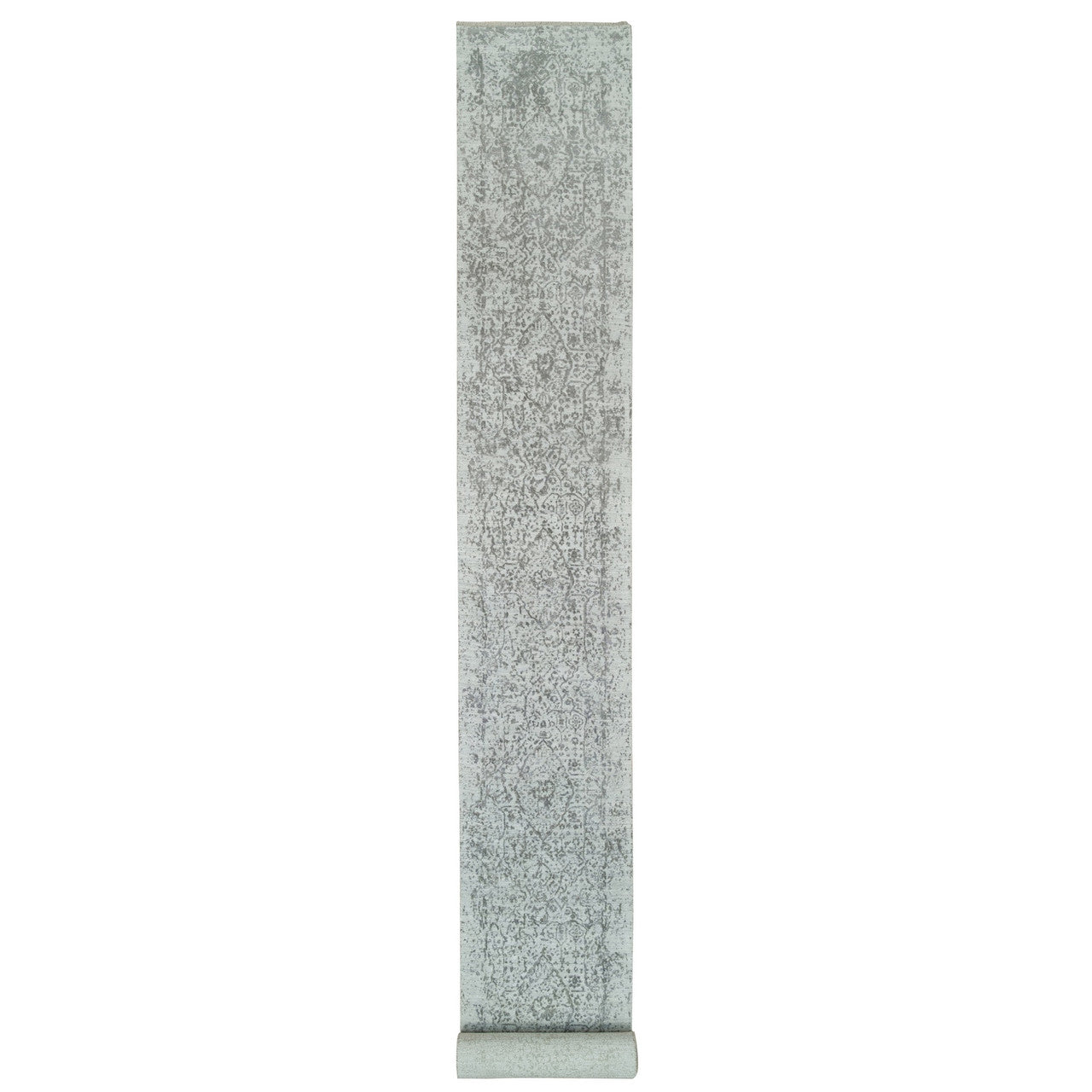 Gray 2'5" x 22'0" Transitional Hand knotted Wool/Silk Rug - Sku: O065628