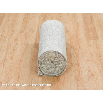 Transitional Wool & Silk Hand Knotted Rug Grey No Border 2.5X22.0 -O065628