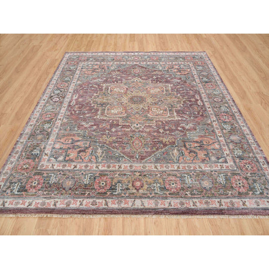 Tribal & Geometric Wool Hand Knotted Rug Red Gray 10.0X9.10 -O065629