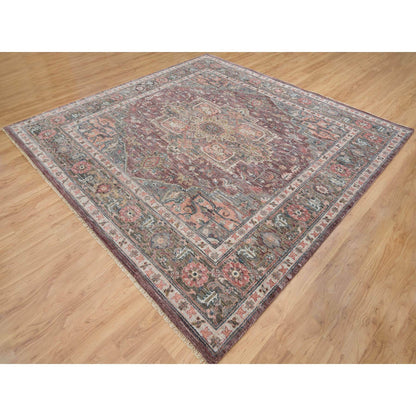 Tribal & Geometric Wool Hand Knotted Rug Red Gray 10.0X9.10 -O065629