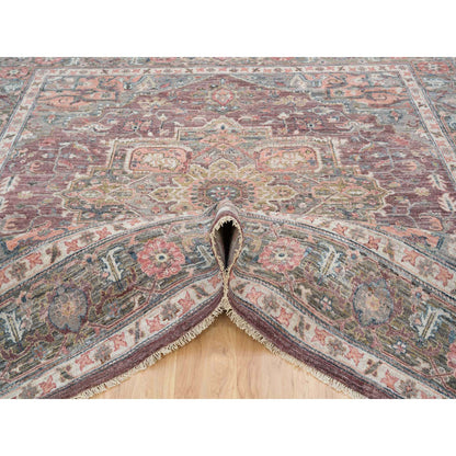 Tribal & Geometric Wool Hand Knotted Rug Red Gray 10.0X9.10 -O065629