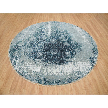 Transitional Wool & Silk Hand Knotted Rug Blue No Border 9.10X9.10 -O065630