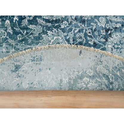 Transitional Wool & Silk Hand Knotted Rug Blue No Border 9.10X9.10 -O065630