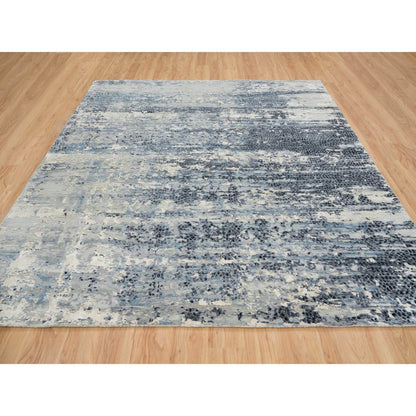 Modern and Contemporary Wool & Silk Hand Knotted Rug Blue No Border 10.1X10.1 -O065632