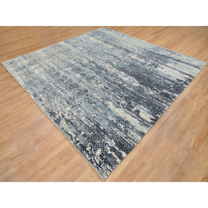 Modern and Contemporary Wool & Silk Hand Knotted Rug Blue No Border 10.1X10.1 -O065632
