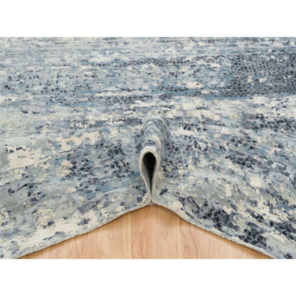 Modern and Contemporary Wool & Silk Hand Knotted Rug Blue No Border 10.1X10.1 -O065632
