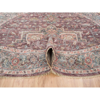 Tribal & Geometric Wool Hand Knotted Rug Red Gray 9.7X9.7 -O065633
