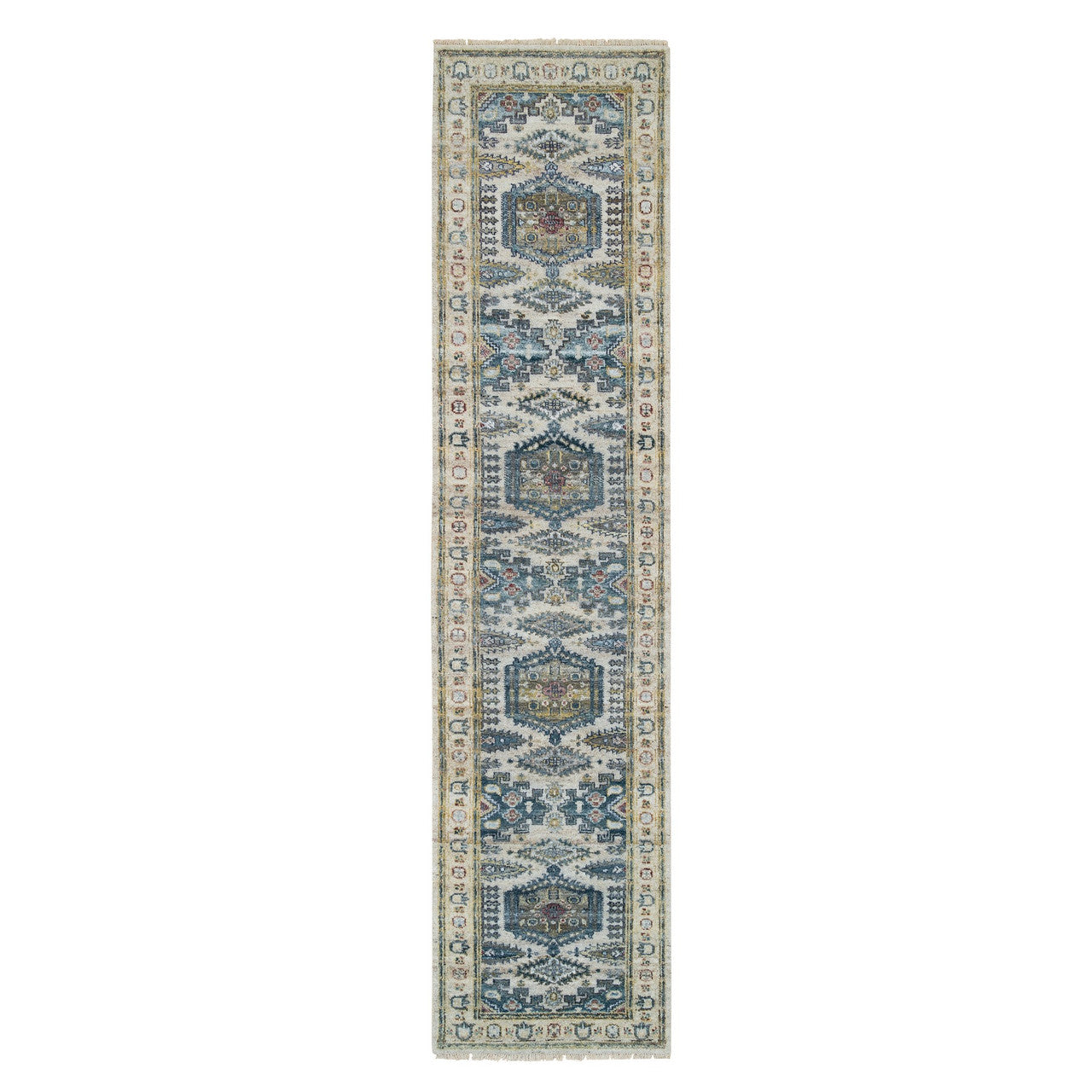 Ivory 2'7" x 11'10" Tribal & Geometric Hand knotted Wool Rug - Sku: O065634