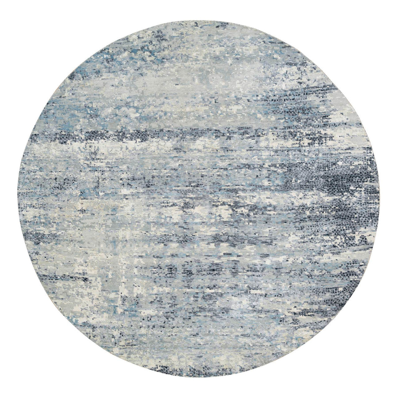 Blue 11'6" x 11'6" Modern and Contemporary Hand knotted Wool/Silk Rug - Sku: O065635