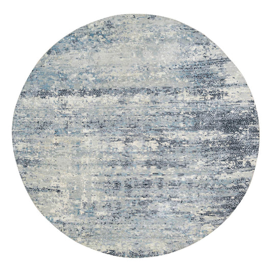 Modern and Contemporary Wool & Silk Hand Knotted Rug Blue No Border 11.6X11.6 -O065635