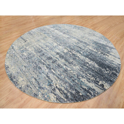 Modern and Contemporary Wool & Silk Hand Knotted Rug Blue No Border 11.6X11.6 -O065635