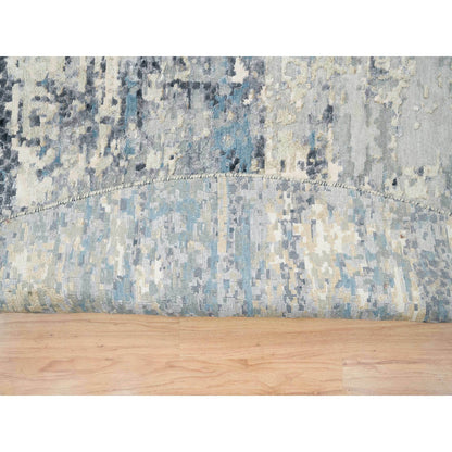 Modern and Contemporary Wool & Silk Hand Knotted Rug Blue No Border 11.6X11.6 -O065635