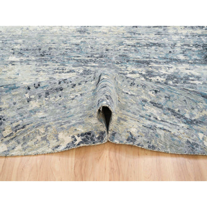 Modern and Contemporary Wool & Silk Hand Knotted Rug Blue No Border 11.6X11.6 -O065635
