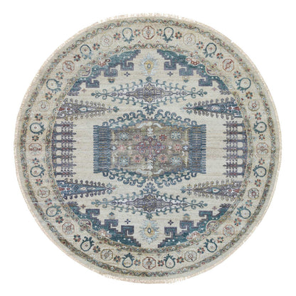 Tribal & Geometric Wool Hand Knotted Rug Ivory Ivory 9.9X9.9 -O065636