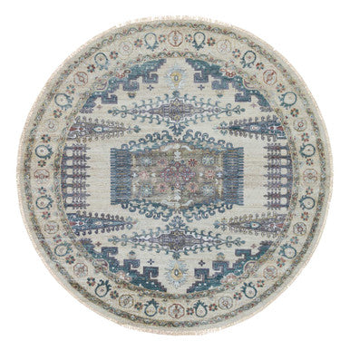 Tribal & Geometric Wool Hand Knotted Rug Ivory Ivory 9.9X9.9 -O065636