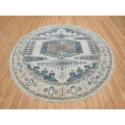 Tribal & Geometric Wool Hand Knotted Rug Ivory Ivory 9.9X9.9 -O065636