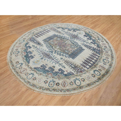 Tribal & Geometric Wool Hand Knotted Rug Ivory Ivory 9.9X9.9 -O065636