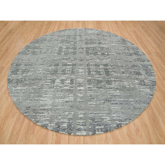 Modern and Contemporary Wool Hand Knotted Rug Grey No Border 10.1X10.1 -O065640