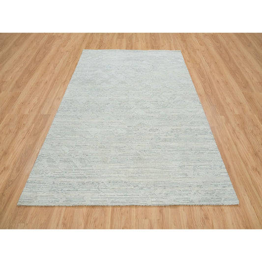 Modern and Contemporary Wool Hand Knotted Rug Ivory No Border 6.0X9.3 -O065642
