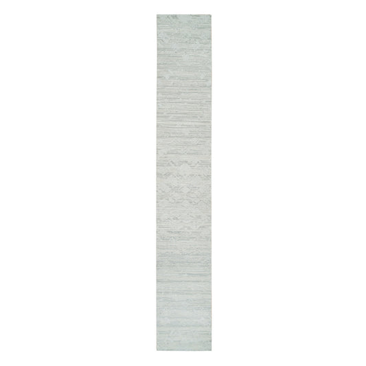 Modern and Contemporary Wool Hand Knotted Rug Ivory No Border 2.6X16.0 -O065644