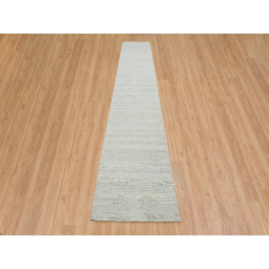 Modern and Contemporary Wool Hand Knotted Rug Ivory No Border 2.6X16.0 -O065644