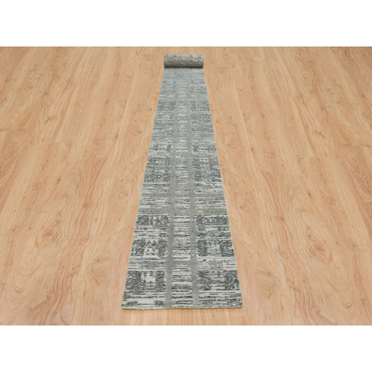 Modern and Contemporary Wool Hand Knotted Rug Grey No Border 2.7X27.10 -O065648