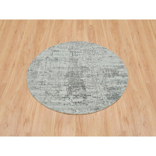 Modern and Contemporary Wool Hand Knotted Rug Grey No Border 4.10X4.10 -O065652