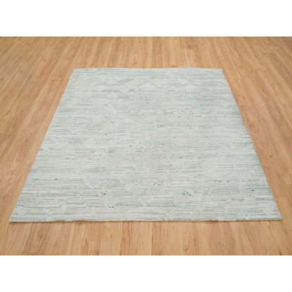 Modern and Contemporary Wool Hand Knotted Rug Ivory No Border 6.1X6.1 -O065658