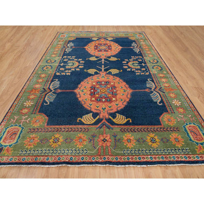Khotan and Samarkand Wool Hand Knotted Rug Blue Green 10.1X14.1 -O065661