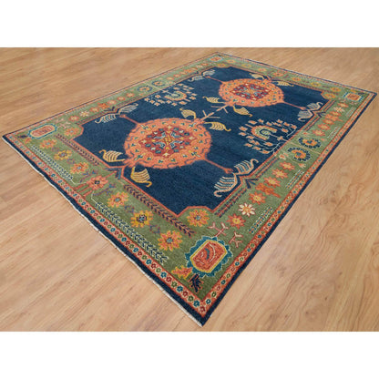 Khotan and Samarkand Wool Hand Knotted Rug Blue Green 10.1X14.1 -O065661