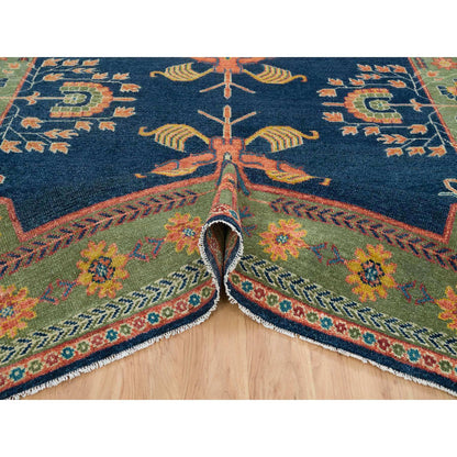 Khotan and Samarkand Wool Hand Knotted Rug Blue Green 10.1X14.1 -O065661