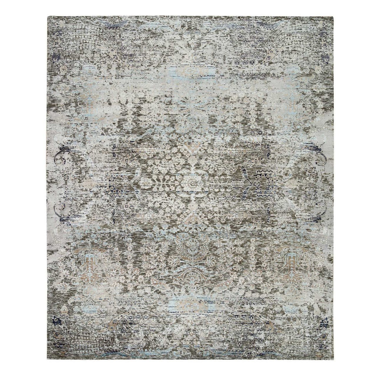 Gray 8'3" x 10'0" Transitional Hand knotted Wool/Silk Rug - Sku: O065663