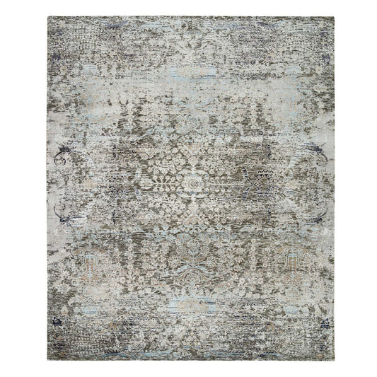 Transitional Wool & Silk Hand Knotted Rug Grey No Border 8.3X10.0 -O065663