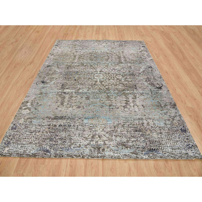 Transitional Wool & Silk Hand Knotted Rug Grey No Border 8.3X10.0 -O065663