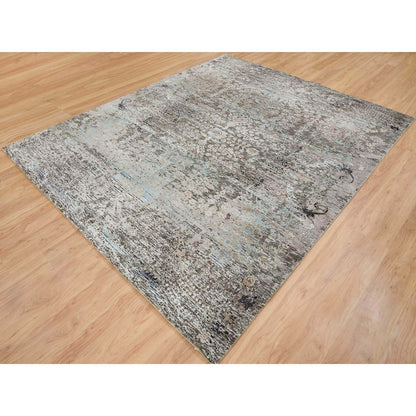 Transitional Wool & Silk Hand Knotted Rug Grey No Border 8.3X10.0 -O065663