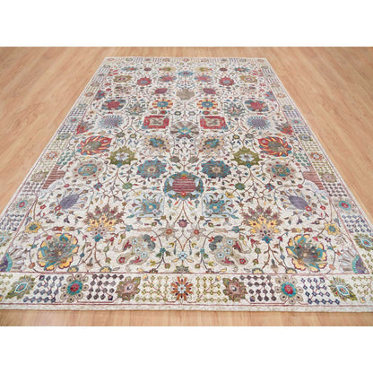 Transitional Wool & Silk Hand Knotted Rug Ivory Ivory 10.2X14.3 -O065671