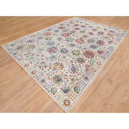 Transitional Wool & Silk Hand Knotted Rug Ivory Ivory 10.2X14.3 -O065671