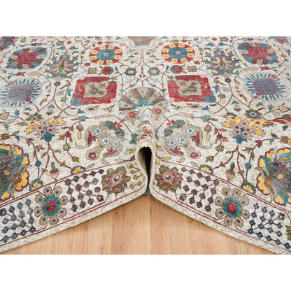 Transitional Wool & Silk Hand Knotted Rug Ivory Ivory 10.2X14.3 -O065671