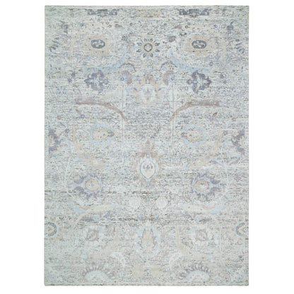 Transitional Wool & Silk Hand Knotted Rug Ivory No Border 10.0X14.3 -O065672