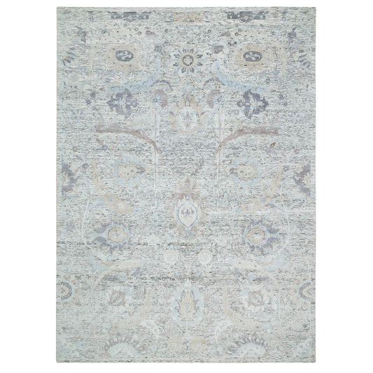 Transitional Wool & Silk Hand Knotted Rug Ivory No Border 10.0X14.3 -O065672