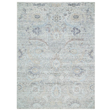 Transitional Wool & Silk Hand Knotted Rug Ivory No Border 10.0X14.3 -O065672