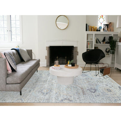 Transitional Wool & Silk Hand Knotted Rug Ivory No Border 10.0X14.3 -O065672