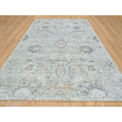Transitional Wool & Silk Hand Knotted Rug Ivory No Border 10.0X14.3 -O065672