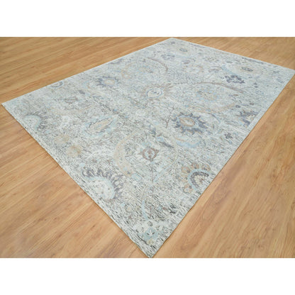 Transitional Wool & Silk Hand Knotted Rug Ivory No Border 10.0X14.3 -O065672
