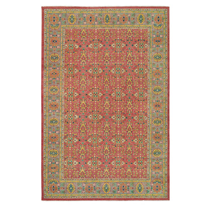 Oushak And Peshawar Wool Hand Knotted Rug Red Sage Green 12.0X18.1 -O065675